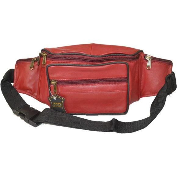 Genuine Leather Fanny Bag, Red
